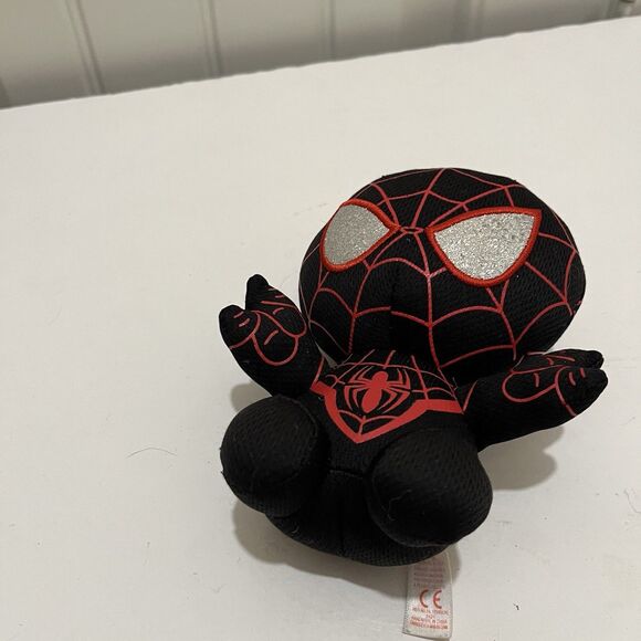 TY Spider-Man Plush 6" Black Red Miles Morales Silver Glittery Eyes - Picture 7 of 8